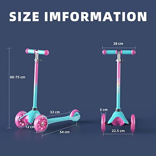 YMINA 3 Wheel Toddler Scooter for Kids 2 - 5 Years Old Boy Girl Kick Scooter Lightweight with 4 Adjustable Height PU Flashing Wheels Mini Scooter for Children
