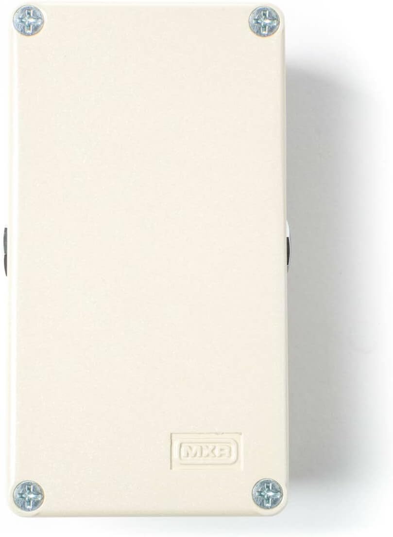 Tukangeun view of the MXR Micro Amp+ pedal showing the 9V DC power input jack