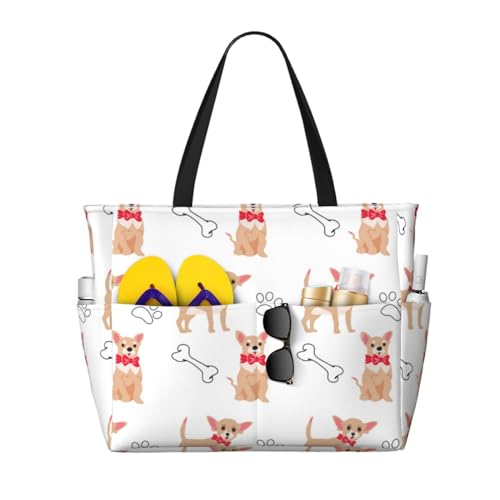 Grand sac à bandoulière pour femme avec poignées solides et motif de chihuahua illustré