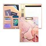 Leather Portfolio Binder Folder Storage Clipboard Pink Padfolio for School Side Straps Document Organizer