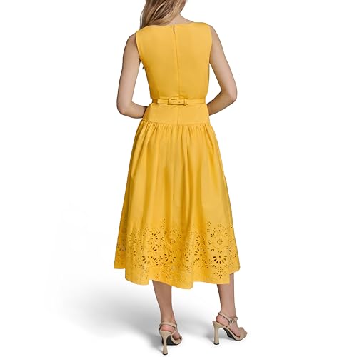 Image of Karl Lagerfeld Women's Sleeveless Boat Neck Drop Waist Belted Midi Dress