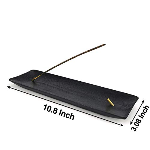 Wood Incense Stick Burner Holder Ash Catcher With Brass Stick Hole (10.8’' Length X 3.08’’ Width X 0.6'' Height) #TOP1