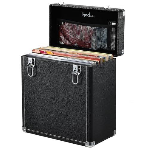 Hododou Record Storage Case Holds 30+ Single Records(12-inch) Vinyl Turntable Records Heavy-Duty...