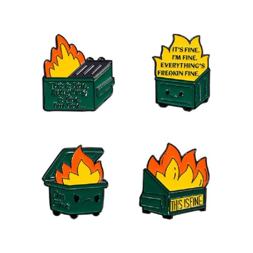 Image of Enamel Dumpster Fire Pins Funny Meme Trash Garbage Burning Flame Pins Cute Cartoon Colorful Kawaii Hypoallergenic Stainless Steel Jewelry Birthday Gift for Women