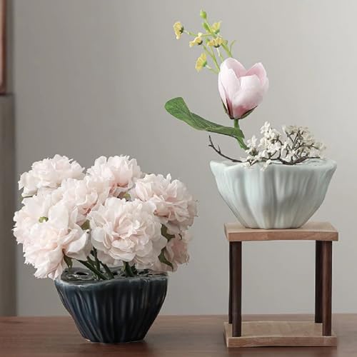 Lotus Pod Flower Arrangement Vase, Ceramic Flower Frog Pot, Ikebana Stem Holder, Decorative Flower Frog Container, Floral Arrangement Bowl for Tea Table, Ceramic Flower Vase Kenzan (Dark Blue) by Eggone - Used condition - Image 2