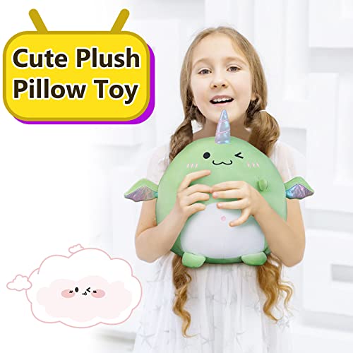 Marsjoy 8" Green Unicorn Dinosaur Plush Pillow Toy Squishy Unicorn Stuffed Animal Plushie Unicorn Pillow Cute Unicorn Huggable Toy Kawaii Soft Cushion For Girl Kid Children's Day Birthdays Christmas #TOP3
