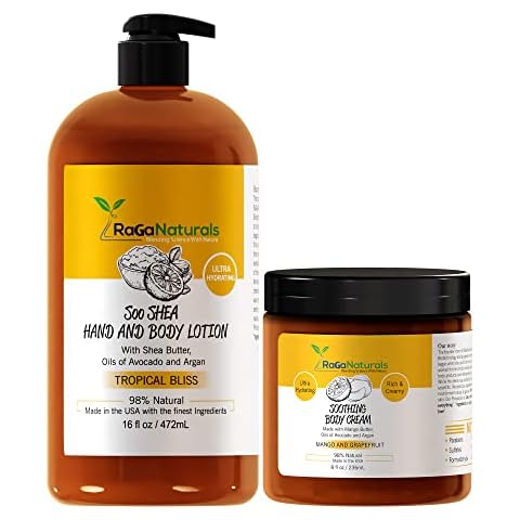 RaGaNaturals Tropical Body Lotion 16fl oz and Body Cream 8fl oz, Ultra Hydrating Moisturizer for Women, Men, Babies and Kids. Cover