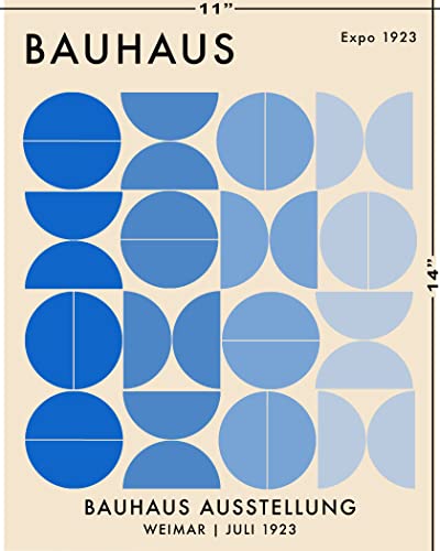 Bauhaus Mid Century Modern Wall Art - 11X14" Unframed Print - Abstract, Minimal Wall Decor - Exhibition Poster Replication (Blue) #TOP3