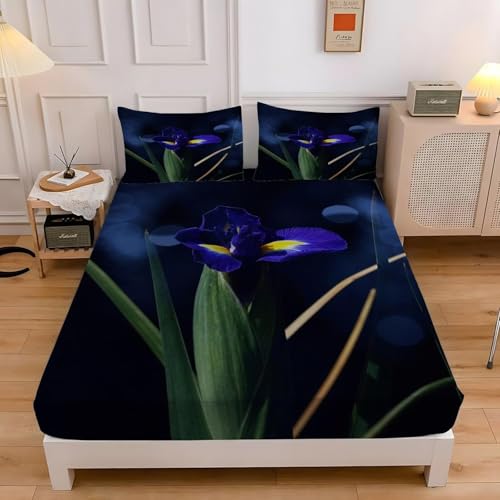Latwerio Sabanas 105x200 Infantil Azul 3D impresión Sábana Bajera de Microfibre Suave y Cómoda, Orquídea Funda de Colchón Sábana con Elástica Bolsillo Profundo 30 cm, Sabanas Cama 105, T437