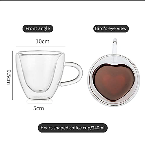 Skemix Heart Shaped Mug - Double Glass Coffee Cups With Heart - Double Layer Heart Cup - Heart Shaped Tea Cup - Clear Heart Mug - Heart Shaped Coffee Cup - Glass Heart Mug - Heart Shape Tea Cups #TOP6