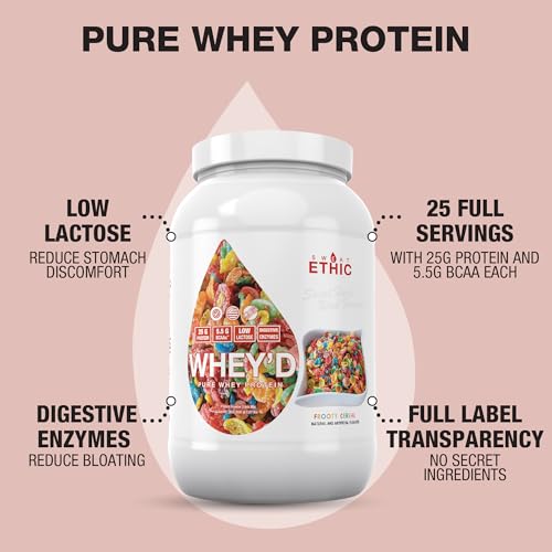 Image of Sweat Ethic Whey'd Protein Powder, 25 G Whey Protein Blend with Concentrate (30 Ounce, Frooty Cereal)