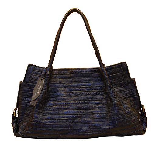 Bolsa feminina multicolorida Boston de couro genuíno grande bolsa grande, Preto, Large