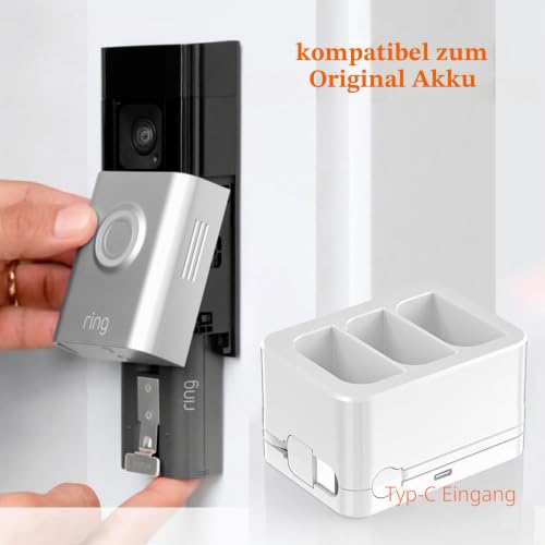 3-Slot-Ring-Batterieladestation/Batterieladegerät/Ladekoffer, mit LED-Anzeige, Typ-C-Eingang, kompatibel mit Ring Doorbell 2/3/4/3 Plus/Spotlight Cam/Peephole Cam und Kamerabatterien