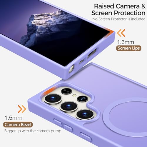 Image of Rayboen for Samsung Galaxy S23 Ultra Case Magnetic, [Compatible with Magsafe] Protective Skin Finish Matte Phone Cover for Samsung S23 Ultra with Translucent Hard Back & Soft Edge, Matte Lightpurple