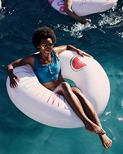 Rae Dunn Ring Float By Coconut Float - Colorful Happy Summer Theme - Adult Size Large 48 Inch Inflatable Raft & Durable Water Inner Tube - Stable Ride-On For Summer Parties & Swim Events #TOP3