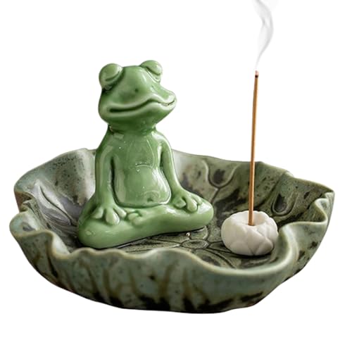 Portador de incienso – Quemador de incienso de cerámica rana para el hogar – Purificador de aire refrescante para sala de meditación dormitorio baño salón de té de yoga