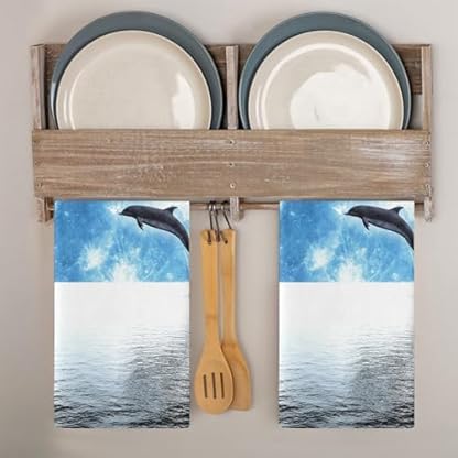 Geschirrtücher Grauer Blauer Delfin Handtücher Küchentücher Saugfähige Küchenhandtücher Waschbar Trockentücher Küche Wiederverwendbar Kitchen Towels Geschirrhandtücher 4 Stück (40x60 cm)