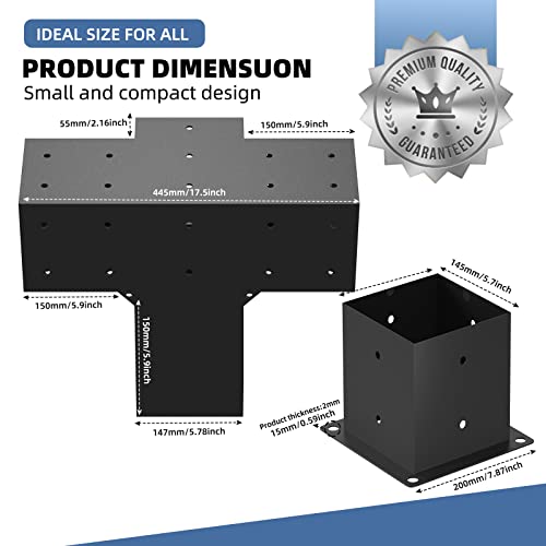 Tocretoare Pergola Kit, Woodworks Pergola Brackets 6" x 6" (Actual: 5.5x5.5 Inch), 2 Pack 4-Way Right Angle Corner Brackets, Powder-Coated Pergola Hardware, for Lumber Pergola Gazebo