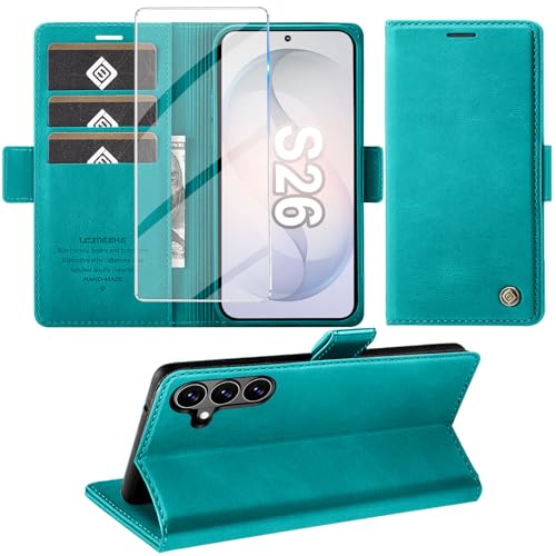 Étui Samsung Galaxy S26 5G Giyer en cuir cyan avec clapet et support