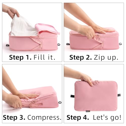 5 Set Compression Packing Cubes, Travel Organizer Bags for Suitcases and Backpacks (Dusty Pink)4