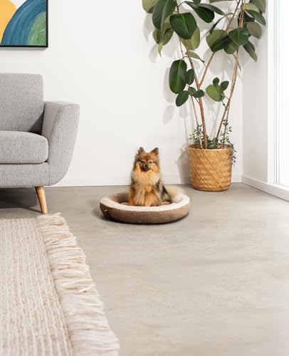 lionto Hundekörbchen rund in Donut-Form, Ø 55 cm, Heimtierkissen für Hunde & Katzen mit waschbarem Bezug & Anti-Rutsch-Noppen, kuscheliges Hundebett aus Oxford-Leinen & Plüsch, braun