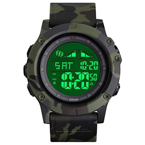 Men's Digital Sports Watch LED Screen Large Face Military Watches, Waterproof Luminous Stopwatch Alarm Simple Army Watch (Camouflage Army Green)