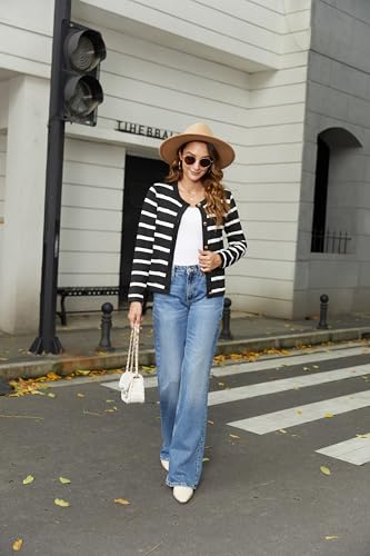 Striped Cardigan Sweater for Women Casual Lightweight Knitted Cardigans Long Sleeve Button Down Pocket Cardigan Top3