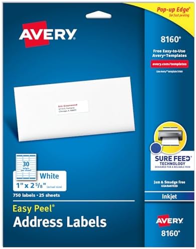Avery Easy Peel Printable Address Labels with Sure Feed, 1" x 2-5...