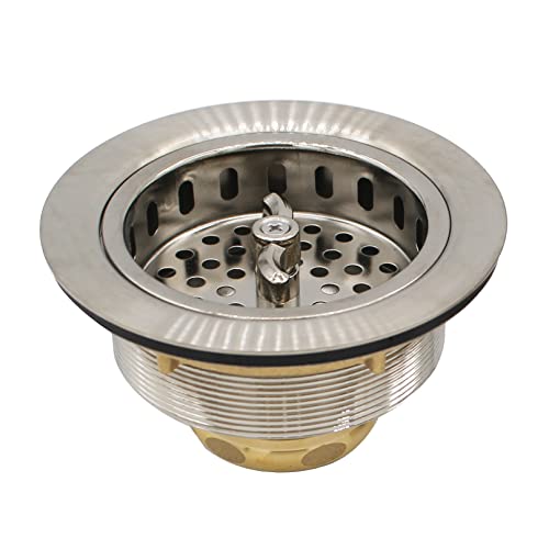 Westbrass D213-07 3-1/2" Wing Nut Twist Style Large Kitchen Sink Basket Strainer, Single, Satin Nickel