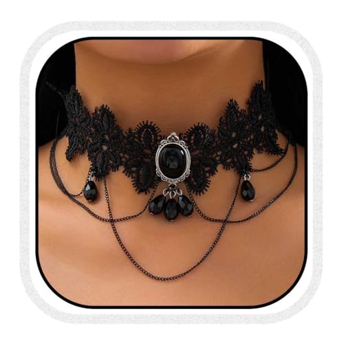 Fashband Blumen-Choker-Halskette schwarzer Kristall Gothic-Halsketten Halloween-Party Kostüm Halskette für Damen