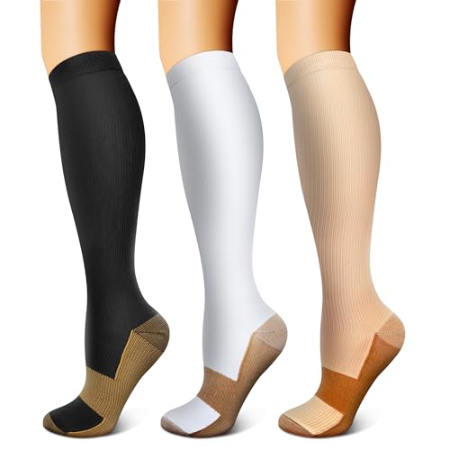 Image of FEYHAY Copper Compression Socks (3 Pairs) 15-20 mmHg Circulation is Best Athletic & Daily for Men & Women, Running, Climbing