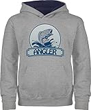 Shirtracer Kinder Sport Kleidung - Angler Button - 152 (12/13 Jahre) - Grau meliert/Navy Blau - Angler Pullover Kinder - JH003K - Kinder Hoodie Pullover für Jungen und Mädchen