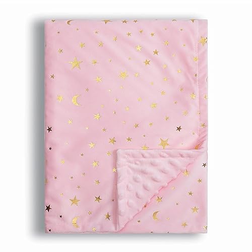 Image of Donsonny Baby Blanket for Boys Girls Soft Minky with Double Layer Dotted Backing, Star and Moon Printed 30 x 40 Inch Receiving Blanket (Pink)