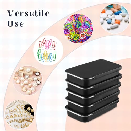 Image of Cositina 20 Pack Metal Slide Top Tin Containers Rectangular Small Tin Containers for Lip Balm Crafts Candies Jewelry Pills Storage - Black