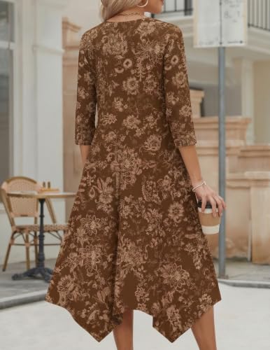 Image of Zeagoo Midi Dresses Women 2026 Dress 3 /4 Sleeve Casual Dresses with Pockets A Line Summer Beach Sundress