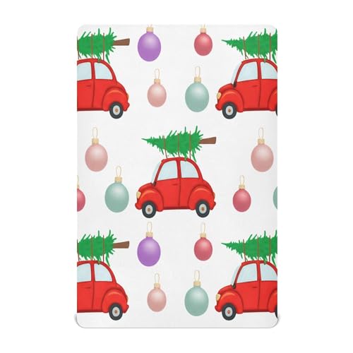 Ttgoth Sábana bajera ajustable para cuna, diseño de bolas de Navidad y coches para niños y niñas, suave y transpirable, para colchón de cama infantil y mesita de noche, 71 x 132 cm