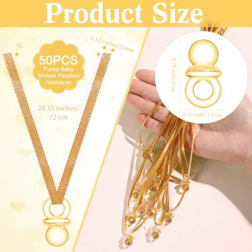 Image of Wesiti 51 Pcs Cool Baby Shower Game Wooden Sign Gift Sets 50 Baby Shower Pacifiers Necklace Acrylic Pacifier for Gender Reveal Party Favor(Bear,Brown)