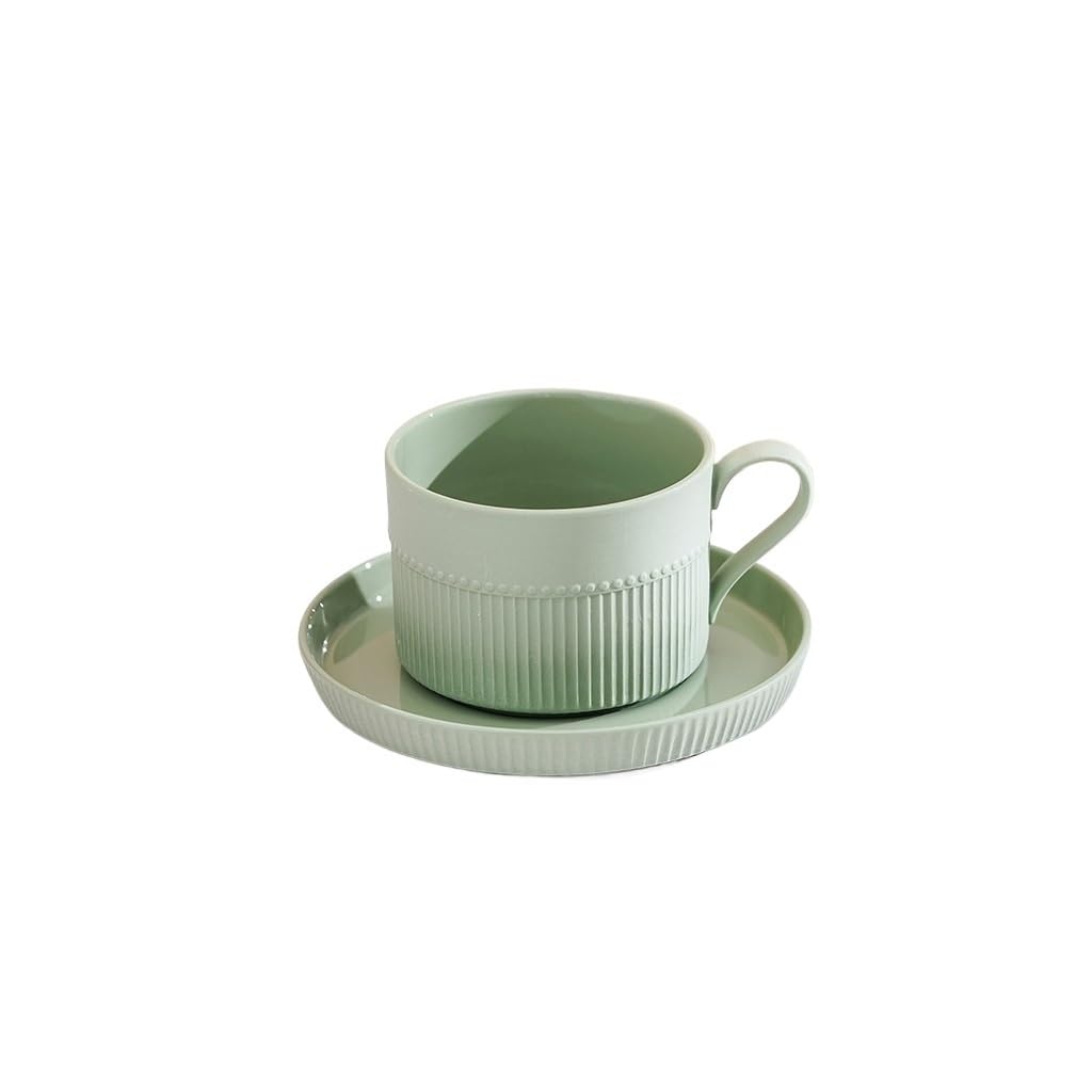 Kaffeetasse, einfache Keramik, kreative Latte-Kunst-Tasse, französisches Set, Zuhause, Büro, Nachmittagstee, hängende Ohr-Kaffeetasse, Untertasse (D)