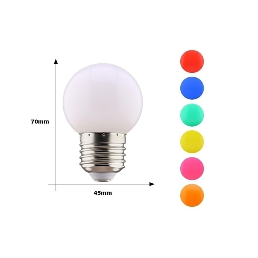 KJXP Lighting, Lot de 50 ampoules LED en polycarbonate, ampoule de couleur AC220 V G45 E27, lumière décorative rouge, jaune, bleu, vert, blanc, 5 couleurs(Green light)