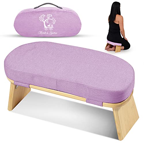 Monk & Llama Meditation Bench – Foldable, Ergonomic, Bamboo Kneeling Stool with Extra Comfortable Cushion — Perfect Seiza Bench Meditation Stool Chair for Prayer & Travel – Deeper & Enjoyable Sessions
