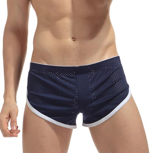 Mens See Through Shorts Sexy Mesh Underwear Split Side Boxer Loose Lounge Breathable Underpants2