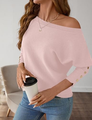 Micoson Women's Off The Shoulder Sweater Top Fall 2025 Oversized Knit Long Batwing Sleeve Crochet Pullover Sweaters4