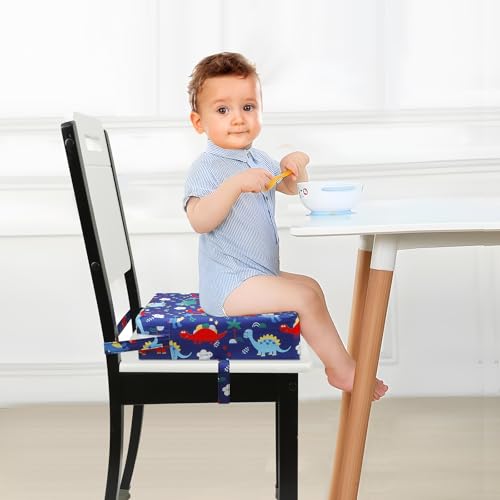 Image of PandaEar Toddler Booster Seat for Dining Table, Portable Increasing Booster Cushion for Kids, Double Strap Safety,PU Anti-Scratch, Non-Slip Bottom (Blue)