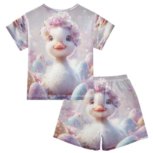 ALAZA Easter Duck Egg Pajamas Set Short Sleeve Cotton Sleepwear Summer Pjs 2 Piece 5-14Y2