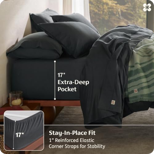 Image of Bedsure PureWoven 100% GOTS Organic Cotton Sheets, California King Size | Eco-Friendly, 17 inch Deep Pocket with Corner Straps, Luxury Hotel Soft, Breathable & Durable Sateen Bed Sheets, Charcoal