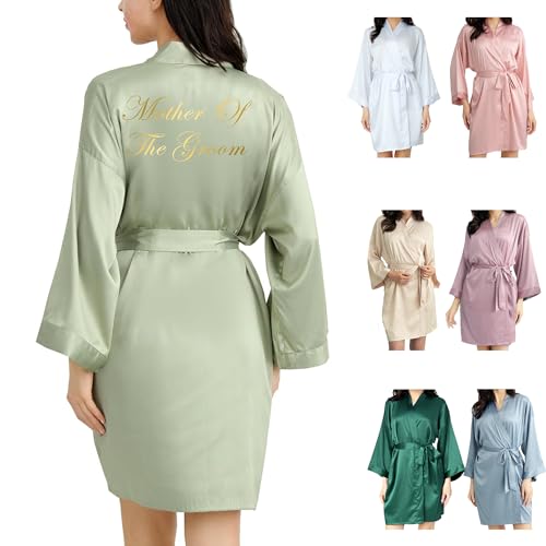 OWITER Womens Satin Robe Bride Bridesmaid Robe for Wedding Bridal Party Luxury Gifts (One Size Sage Mothrer Of The Groom)