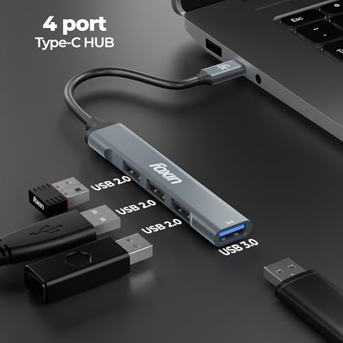 Image of Foxin 4-in-1 USB-C Hub | Type C Hub to USB 3.0 + 3 USB 2.0 Ports, Upto 5 Gbps High Speed Data Transfer | Slim Aluminium Portable C-Type Hub for Laptop, MacBook, Tablets & Mobiles | 15cm Cable - FTH C4