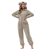 Pigiama Intero Donna - Pigiamone Intero Morbido in Pile Teddy Pigiama Intero Adulto Cosplay Animale Onesies Morbido e Caldo Pigiama Invernale Pile con Cappuccio Tuta Intera in Peluche Adatta