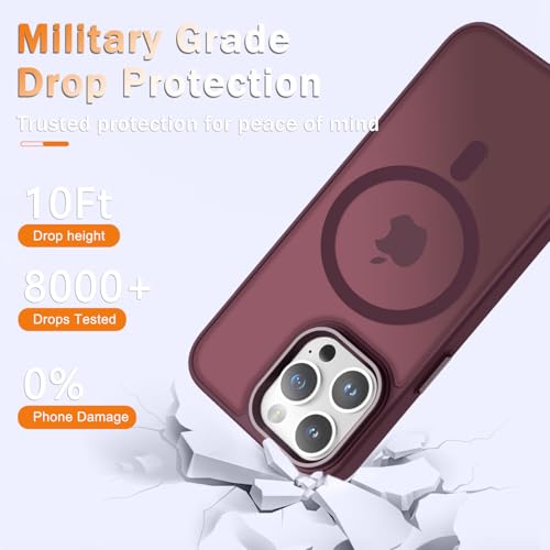 Image of YENAPOON for iPhone 14 Pro Max Case, Matte Magnetic Phone Case, Wine Red | Fit for Magsafe, Screen Protector Included, Translucent Frosted Slim Shockproof Protective Cover