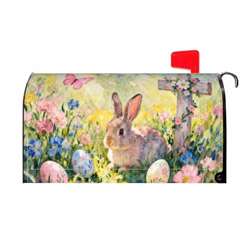 Aytipun Easter Mailbox Covers Magnetic Standard Size Cute Bunny Yellow Pink Blue Floral Cross Egg Spring Holiday Outdoor Seasonal Decorative Letter Box Cases for Home Garden Outside Decor, 21x18 Inch